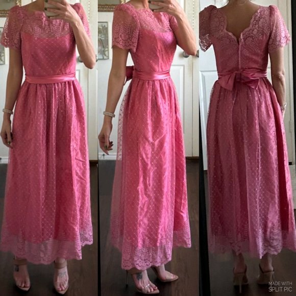 jcpenney Dresses Jcpenney Vintage Pink Lace Short Sleeve Satin Bow